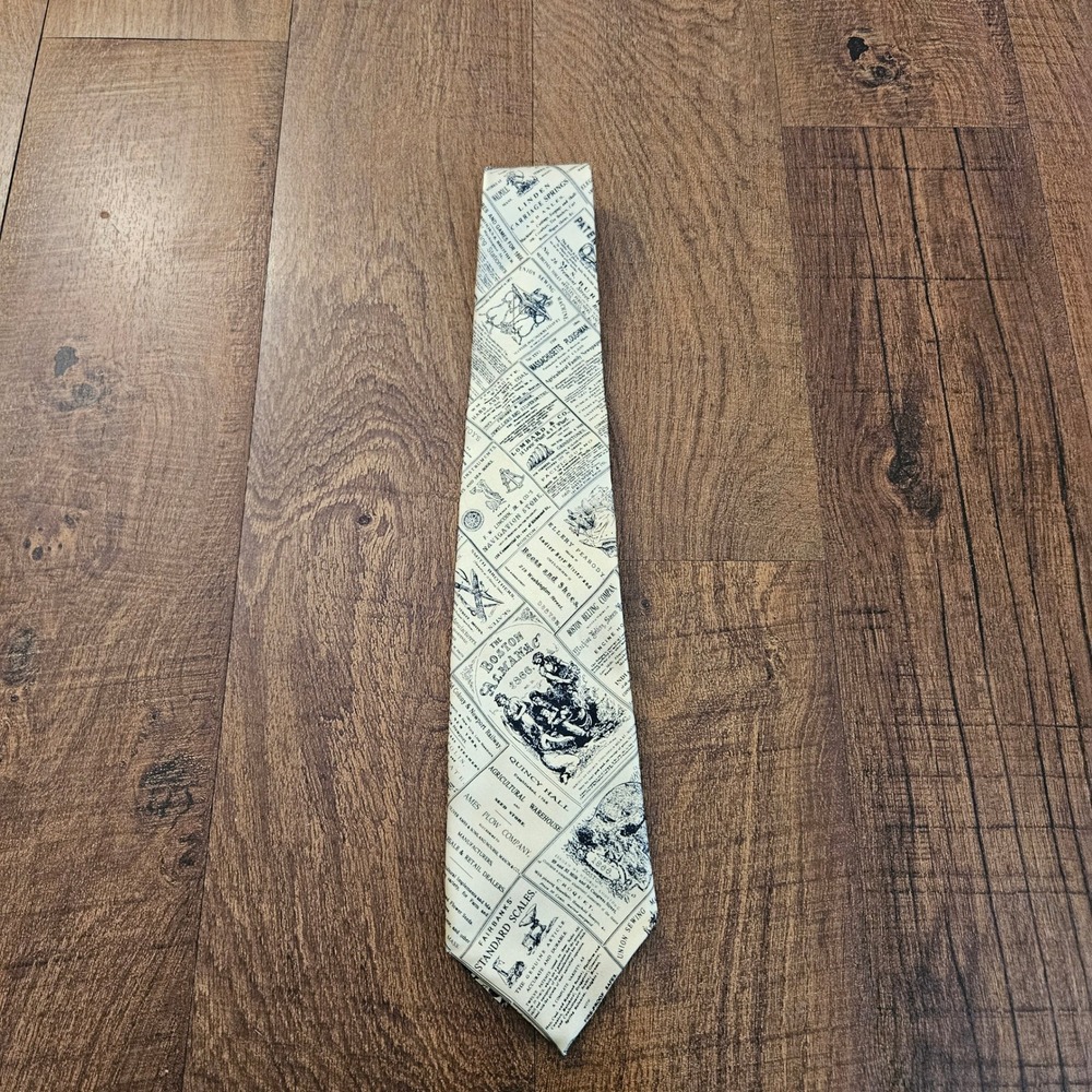 Museum Artifacts All Silk Mens Tie Boston Almanac Vintage Newspaper Print USA